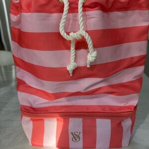 Striped Pink & Coral Drawstring Backpack
